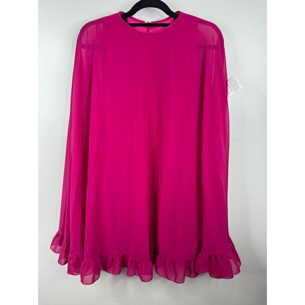 Mac Duggal 55407 Fuchsia Pink High Neck Ruffle Hem Cape Mini Dress Size 0 NWT - Picture 3 of 5